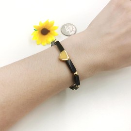 Mayfaith Black Agate Cuboid Beaded Elastic Love Bracelet, Crystal Jade To A Woman's Wife Anniversary Jewelry Gift