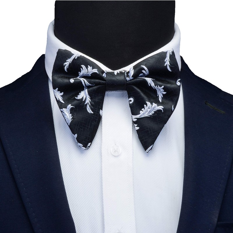 Gusleson Big Silk White Bowtie and Pocket Square Cufflink Flora