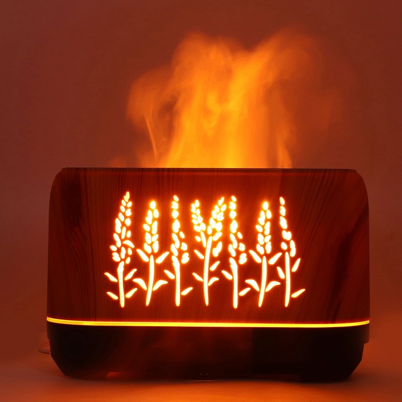 Humidifier 200ml Aroma Diffuser Wood Grain Flame Pattern Light Low