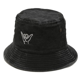 IHAUIUE Finger Sign Embroidered Bucket Hat Denim Hip Hop Gesture Fisherman Cap Trendy Packable Sun Hats for Women Men, Black, Black