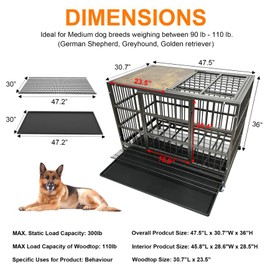 BOLDBONE 38" Furniture Dog Crate for Large Dogs, Heavy Duty Dog Kennel Indoor with Removable Crate Trays, Wheels and Stylish Wooden Top, Extra Large XL XXL Dog Cage