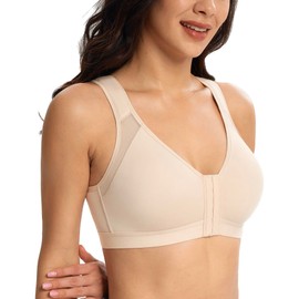 Lemorosy Women's Front Closure Large Sizes Full Cup Back Support Bra, beige