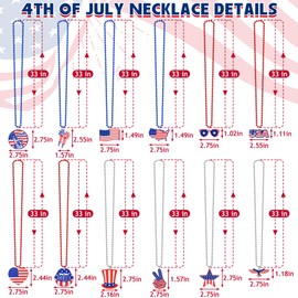 EOBOH 4th of July Necklace, 24PCS Fourth of July Beads, 12 Kinds Independence Day USA Fireworks Shape Red Blue Silver Bead Decor, Patriotic Beads Bulk for Parade Party Celebration