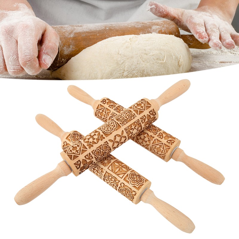 3pcs Wooden Embossed Rolling Pin Engraved Embossing Dough Roller for