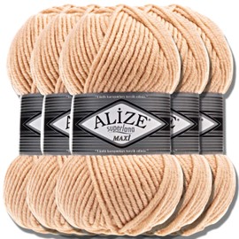 Alize Superlana Maxi Turkish Premium Wool, Cotton and Acrylic, 5 x 100 g, Plain Hand Knitting Yarn, Knitting Yarn Plain Baby for Crocheting, Knitting, Clothing, Scarves (Cream Caramel 502)