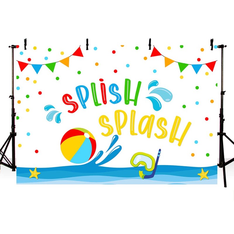 MEHOFOND 7x5ft Beach Ball Birthday Backdrop Summer Pool Party Splish