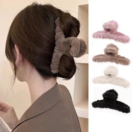Hair Clips, Set of 4, 4 Colors, Large, Fluffy, Tightly Curled, Can Be Used for Dense Hair, Hair Accessories, Adult, Stylish, Simple, Cute, Commuting, Outing, Gift