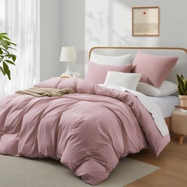 Boqingzhu Cotton Bed Linen 200 x 200 cm Pink Dusky Pink Plain Aesthetic Double Bed Soft Renforce Cotton Bed Linen Duvet Cover 200 x 200 cm and 2 Pillowcases 80 x 80 cm with Zip