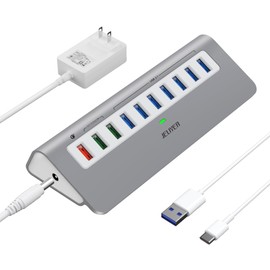 Powered USB Hub 10Gbps, 10 Ports USB 3.1 Gen 2 Hub Power Multiport USB Splitter USB Extender (7 USB 3.1 Data Port and 3 Fast Charging Port) with 36W Power Adapter, for Desktop/USB-A&USB-C Laptop/PC