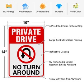 Faittoo Private Drive Sign, No Turn Around Sign - 2 Pack - 35 x 30 cm .040 Rust Free Heavy Aluminum, Reflective, Waterproof, Weatherproof and Fade.