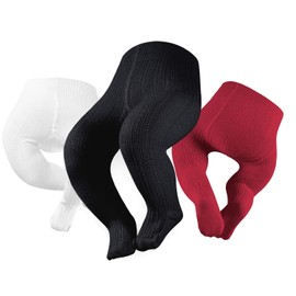 Medias de punto para bebé con pies completos sin costuras de algodón para niñas recién nacidas sin costuras, Negro/Marfil/Rojo, 3-6 Meses