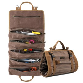 Wrench Tool Roll Bag, Heavy Duty Waxed Canvas Multi-Purpose Tool Organize Bag With 6 Zipper Pockets (Grey)