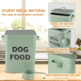 Pethiy airtight Dog Treat container bin and DOG Food Storage Tin with Lid With Handle | 4-5 lbs Capacity | Serving Scoop Included-Green