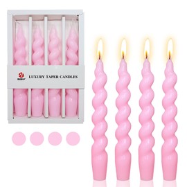Gedengni Pink Candlesticks Short Taper Candles - 7 inches Funky Candle Sticks Spiral Tapered Candles Twisted Candles for Home Décor Dinner Weddings Women Gifts (2D4PC-PINK)