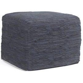 Pemberly Row Boho Square Pouf in Dark Blue Woven Genuine Leather
