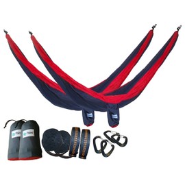 GoPoint Double Parachute Hammocks with Tree Straps - Quick and Easy to Hang Portable Lightweight Nylon Camping Hammocks, Red and Grey (Pack of 2)