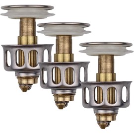 3 Paquete de Desagüe Elástico Universal para Lavamanos, Tapón de Desagüe Pop Up para Lavabo de Baño con Canasta, Tapón de Desagüe y Colador para Lavabo de Cocina