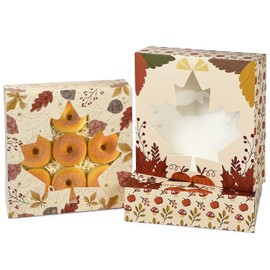 qiqee Thanksgiving Cookie Boxes with Window 24packs 10x10x2.5 Inch Bakery Box Pastry Box for Thanksgiving Day