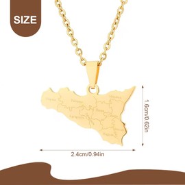NHQZ Halskette mit Anhänger Karte Anhänger Halskette für Frauen Männer Edelstahl Personalisierte Minimalistische Ausgehöhlt Charme Italien Sizilien Karte Umriss Anhänger Halsketten Schmuck - Gold