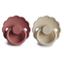 FRIGG Daisy Natural Rubber Baby Pacifier | Made in Denmark | BPA-Free (Powder Blush/Cream, 6-18 Months) 2-Pack