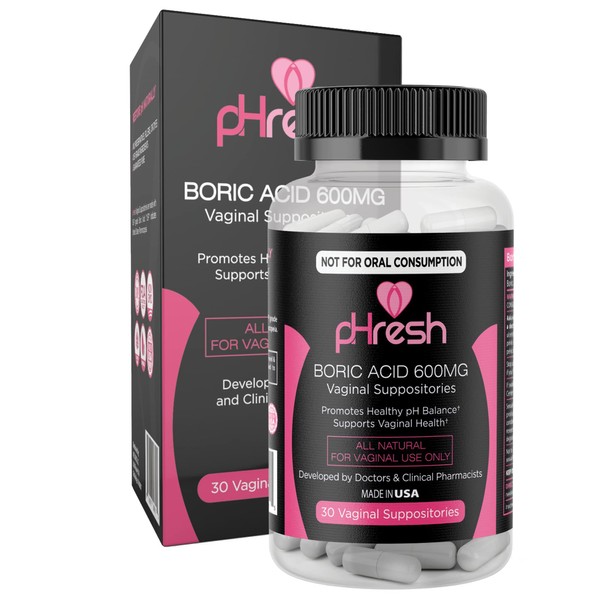 ACE NUTRITION pHresh Boric Acid Suppositories for Women, Suppositories for Odor Use, Natural Feminine Care Supports Vaginal Health & Promotes Healthy pH Balance - Made in USA