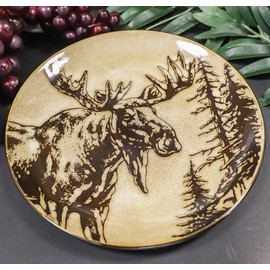 Ebros Gift Rustic Emperor Giant Stag Elk Moose Deer Abstract Art Brown Dinnerware Or Drinkware Ceramic Earthenware Kitchen And Dining (Pack Of 2 Round Dinner Plates 10.5" D)