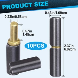 Isslly 10 Pcs 2-1/2" Weldable Barrel Hinges, Heavy Duty Carbon Steel Weld On Hinges, Detachable Bullet Shape Hinges Pin for Metal Swing Door, Trailer Ramp, OD 1/4"