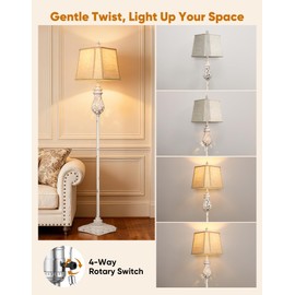 64'' Vintage Floor Lamp with Nightlight, Cream White (Bulb Included)