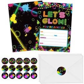 30 Pack Glow Birthday Party Invitations Glow Neon Party Favors Neon Party Invites Cards with 30 White Envelopes and 30 Neon Sticker Labels for Boys Girls Kids Adults Birthday Party Invitations Cards