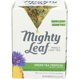 Mighty Leaf Whole Leaf Tea, Green Tea Tropical, 15 Tea Bags Individual Pyramid-Style Tea Sachets of Lightly Caffeinated Green Tea with Pineapple and Cornflowers, Delicious Hot or Iced