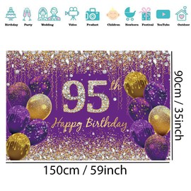 95th Birthday Decorations for Women, Purple Glitter Spots Fabric Sign Poster Birthday Party Decoration, 95th Birthday Background Banner Woman, 95th Birthday Party Decoration