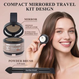 SOVONCARE Wet Hairline Powder for Women & Men - Hair Root Touch Up Powder for Grey Coverage, Thinning Hair & Bald Spots - Sweat, Stays All Day - Instant Root Cover Up, Includes Brush Light Brown