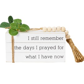 HEYTUYA Decorative Books for Home Decor, Faux Books for Table Decor,Rustic Farmhouse Decor Books for Shelf Coffee Table Mantle Decor, Fake Books with Wood Beads String (I Still)