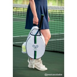 Rejolly Tennis Crossbody Bag for 2 Rackets Shoulder Purse Women Men Water Resistant Sling Bag for Tennis Racket, Pickleball Paddles, Badminton Racquet White Red Green Stripe