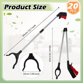 Norme 20 Pcs Foldable Grabber Reacher Tool Bulk, 32.7" Long Handle Trash Picker for Elderly, Lightweight Handy Aid Nonslip Claw Grabber for Arm Extension 360 Rotating Pickup Stick
