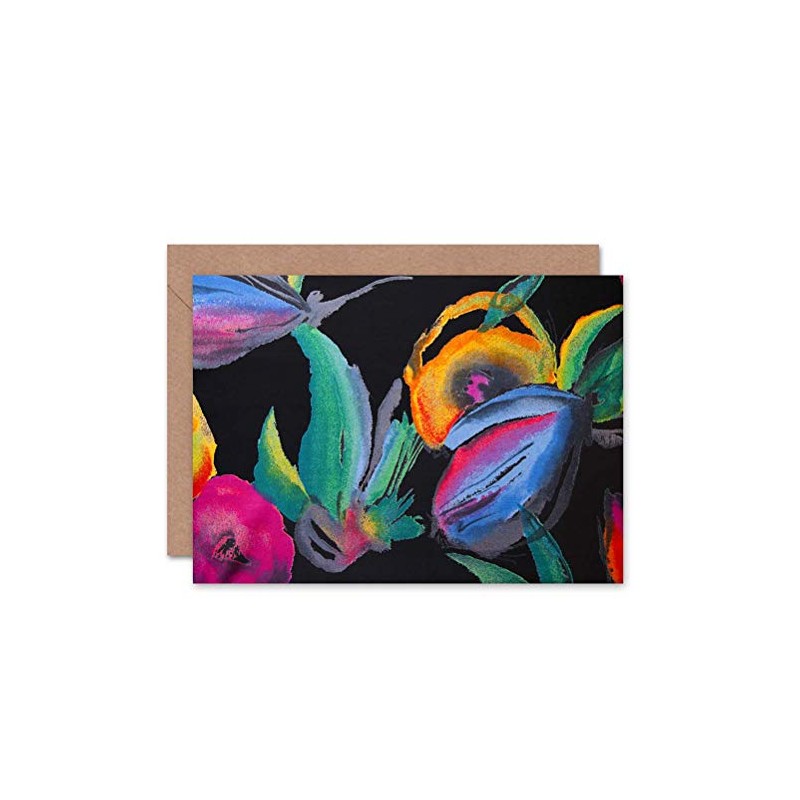 SILK SCARF PATTERN FLORAL COLOURFUL BLANK GREETINGS BIRTHDAY CARD ART