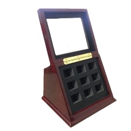 JunningGor Sports Championship Rings Wooden Display case Shadow Box Without Rings (9 Slots)