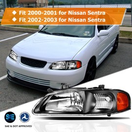 LBRST Headlight Assembly Compatible with for Nissan Sentra 2000-2003 Bulbs Not Included 26060-4Z625 26010-4Z625