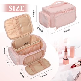 OCHEAL Large Makeup Bag,Cosmetic Organizer for Women with Zipper Pouch and Side Pocket, Multifunctional Compartments and Dividers,Travel Makeup Case for Toiletries, Brushes & Beauty Tools-Pink