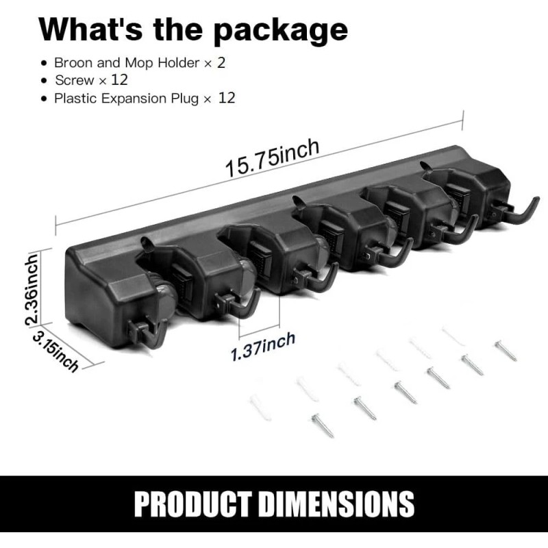 IMILLET 2 Pack Mop and Broom Holder, Wall Mounted Organizer