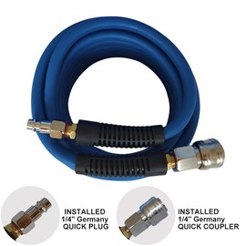 PVC/Rubber Hybrid Air Hose Blue with 1/4 Inch Germany Steel Quick Coupling and Plug Fittings, 5 m Length