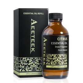Aeeteek 100ml Citrus Essential Oil Refill for Waterless Diffuser & Reed Diffuser Set, 3.4Fl Oz Long-Lasting Fruity Aroma Home Fragrance, Bathroom Air Freshener