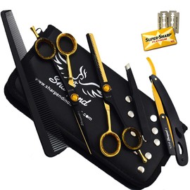 Professional Home Hair Cutting Kit Quality Home Haircutting Sharpend 6.5"Scissors Barber Salon Home Thinning Shears Kit with Comb and Case for Men and Women