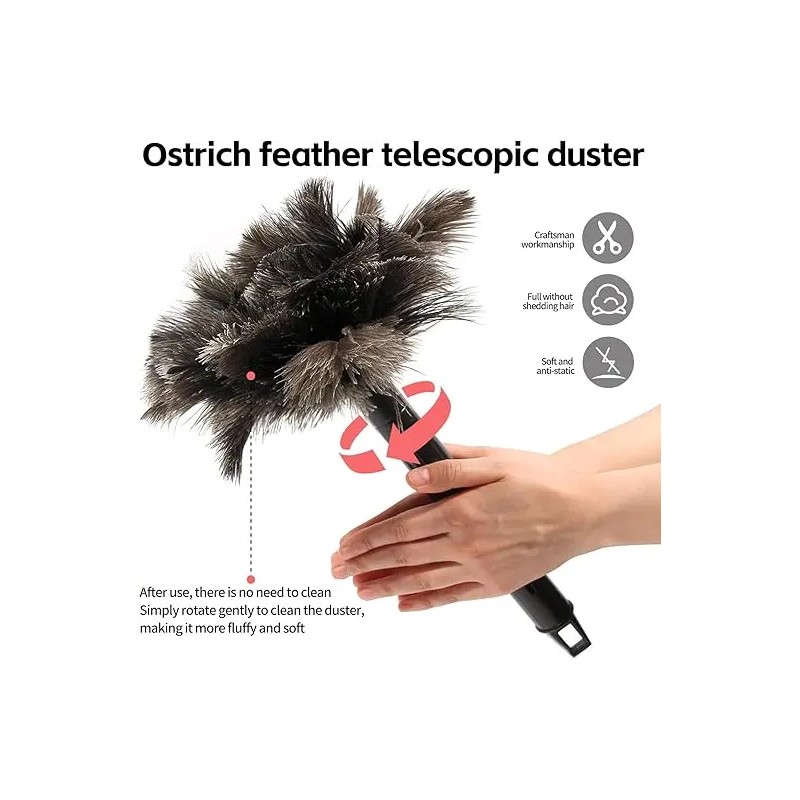 Retractable Feather Duster Ostrich Feathers Anti-Static Reusable Eco-Friendly Handheld Cleaning
