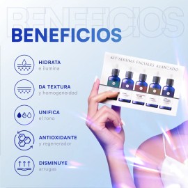Kit Facial Advance Con 5 Sueros A. hialurnico, Retinol, Vitamina C, Niacinamida, cido gliclico Momento de aplicacin DaNoche Todo tipo de piel...      