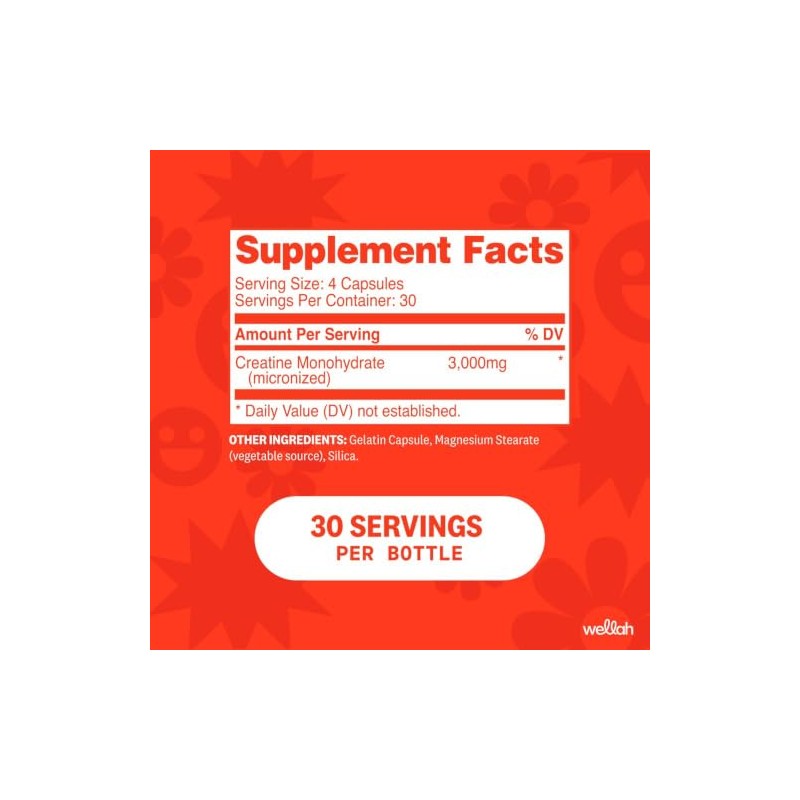 Wellah Cápsulas de monohidrato de creatina (3000 mg) 120 cápsulas