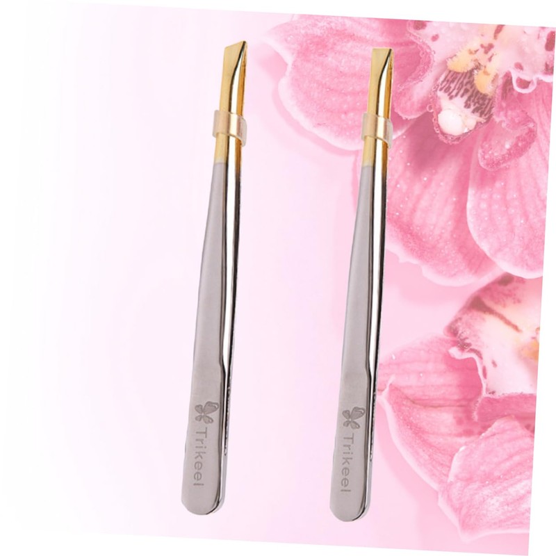 Ipetboom 1set Electroplated Stainless Steel Eyebrow Tweezers with Flat Mouth