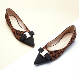 C.Paravano Women's Flat Shoes Lace Bow Tie Elegant Ballet Shoes Lace Flat Shoes, Leopard Flats A2