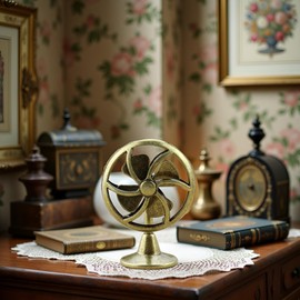 Brass Table Fan Dollhouse Decoration Accessories, 1:12 Dollhouse Miniature Scene Model Table Fan (30 x 43 mm)