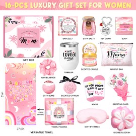 HSOEIXL Mother's Day Baskets Gifts for Mom - 16 Pcs Luxury Self-Care Gift Basket for Mothers Day Mama (Pink)